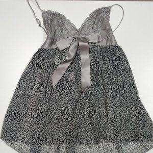 New Chiffon Leopard Print Babydoll with Lace Bodice & Satin Bow Empire Waist